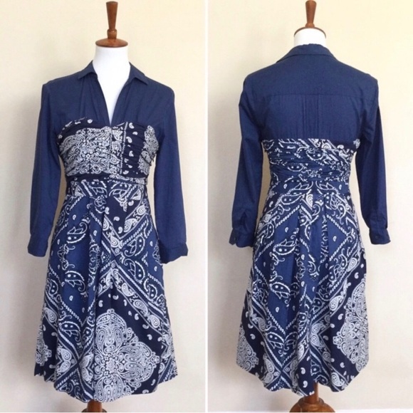 ANTHROPOLOGIE Holding Horses Flared Bandana Western Shirtdress Size 0 - Picture 7 of 16